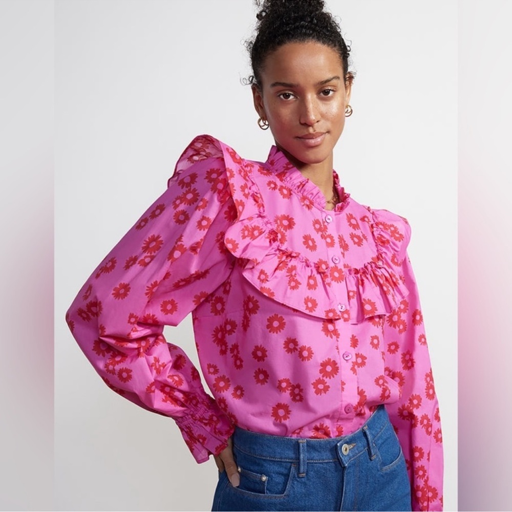 Kitri Raya Pink Daisy Print Cotton Voile Top Size 8
